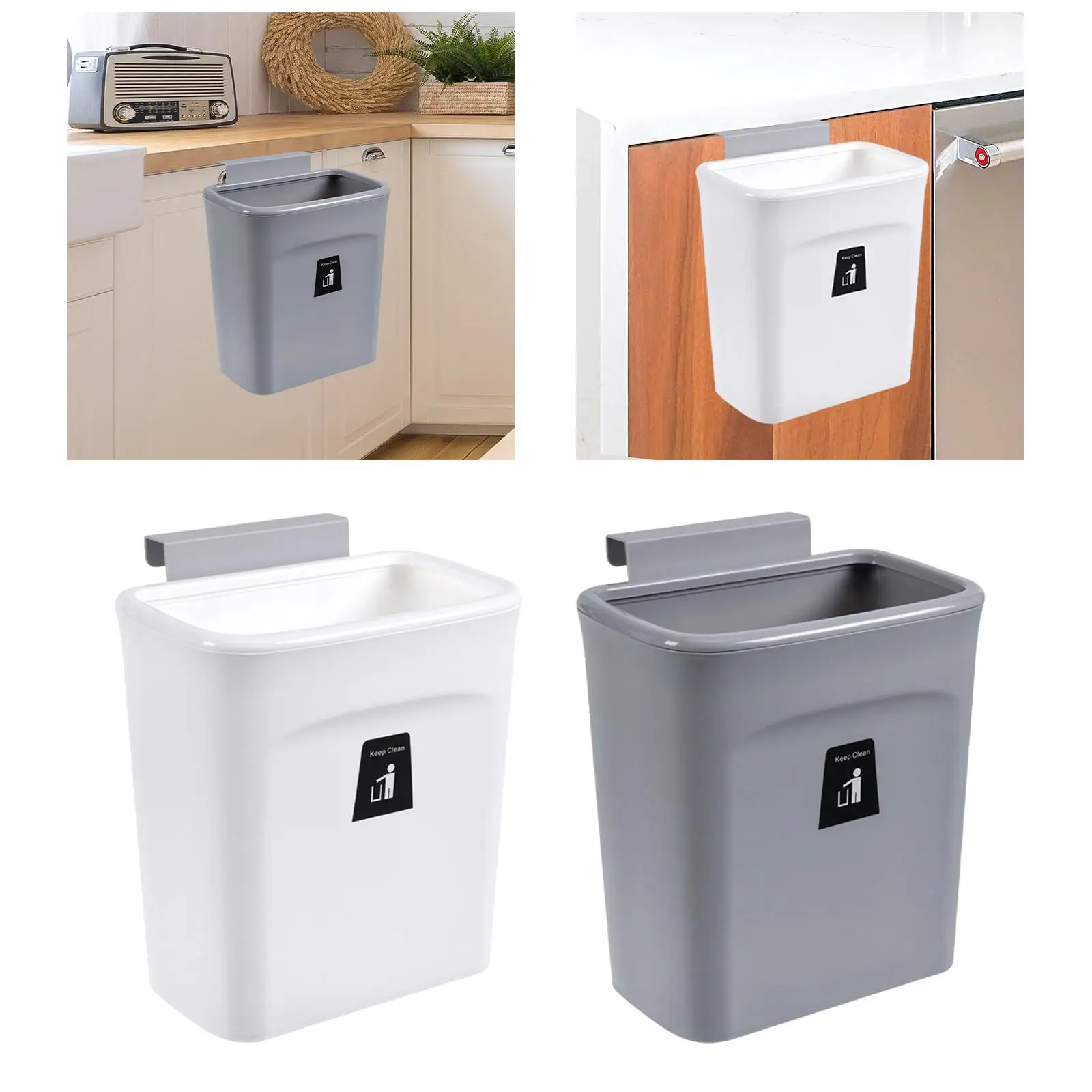 Kitchen Cabinet Door Hanging Trash Can with Lid 9L for Bathroom Kitchen