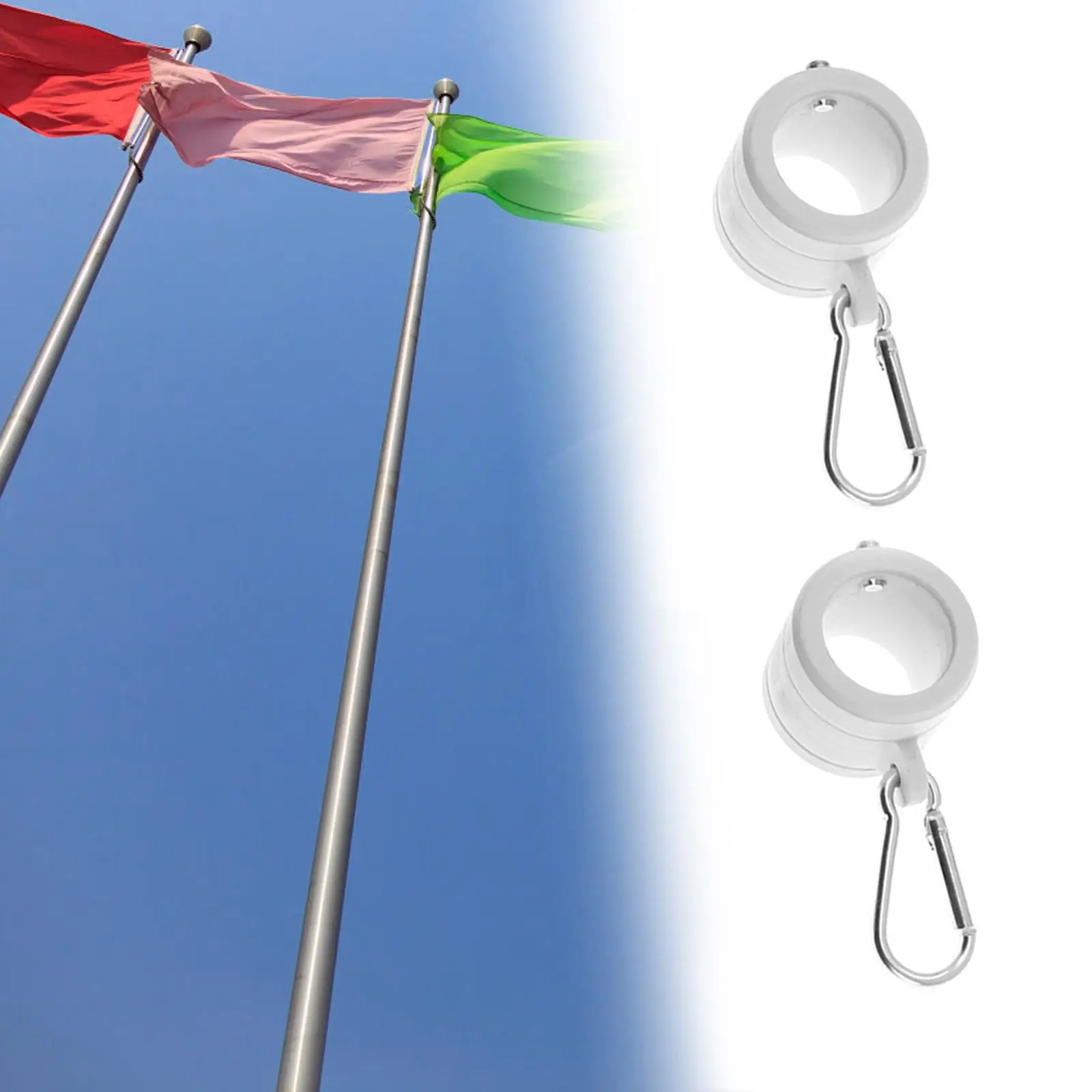 2Pcs Flag Pole Rings for 1.02-1`` Flag Pole 360 Degree Rotating with Carabiners Flagpole Mounting Rings Durable Easy to Install