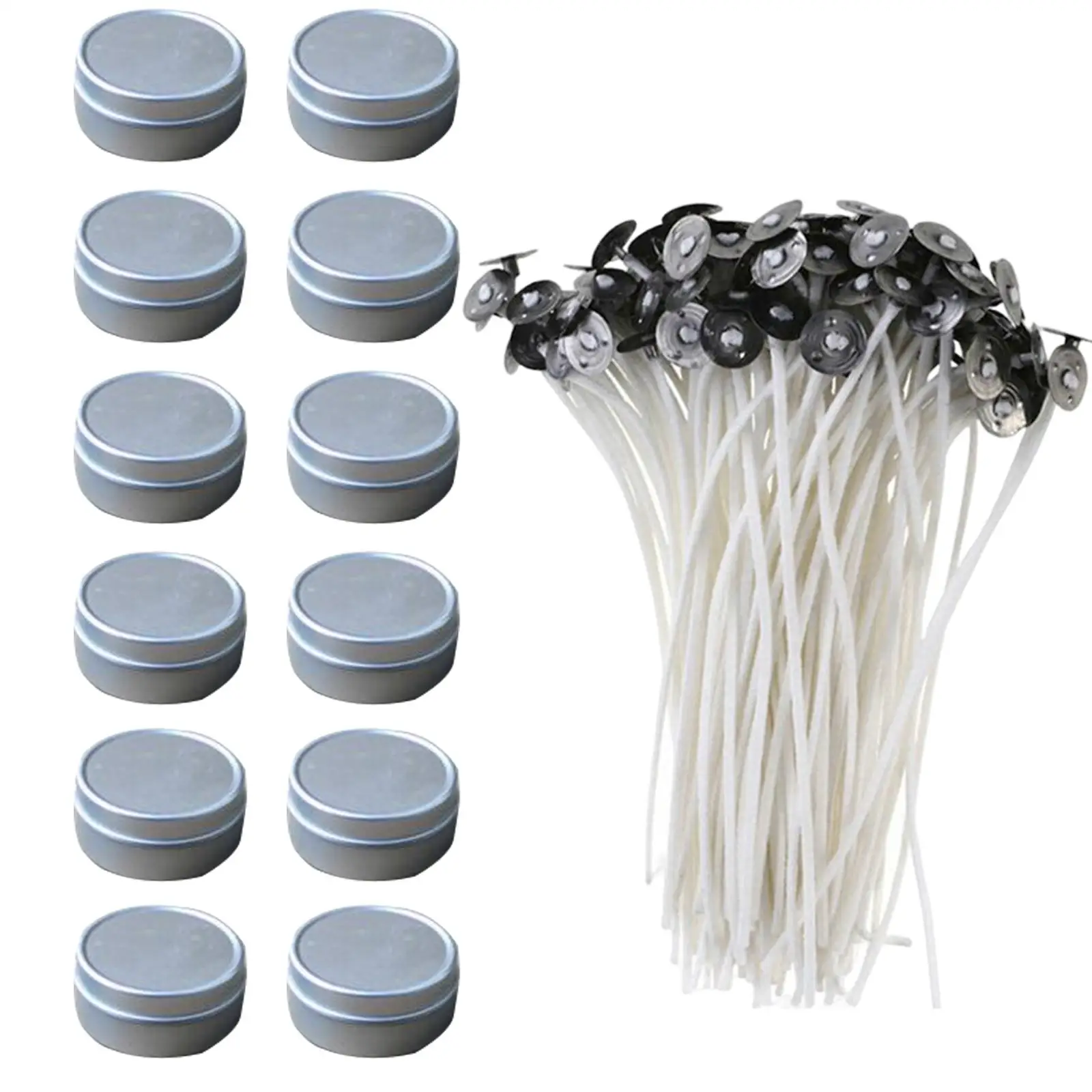 100x Candle Wicks Storage Box Candle DIY Pretabbed Wicks with 12x Empty Candle Tins for Candle Making