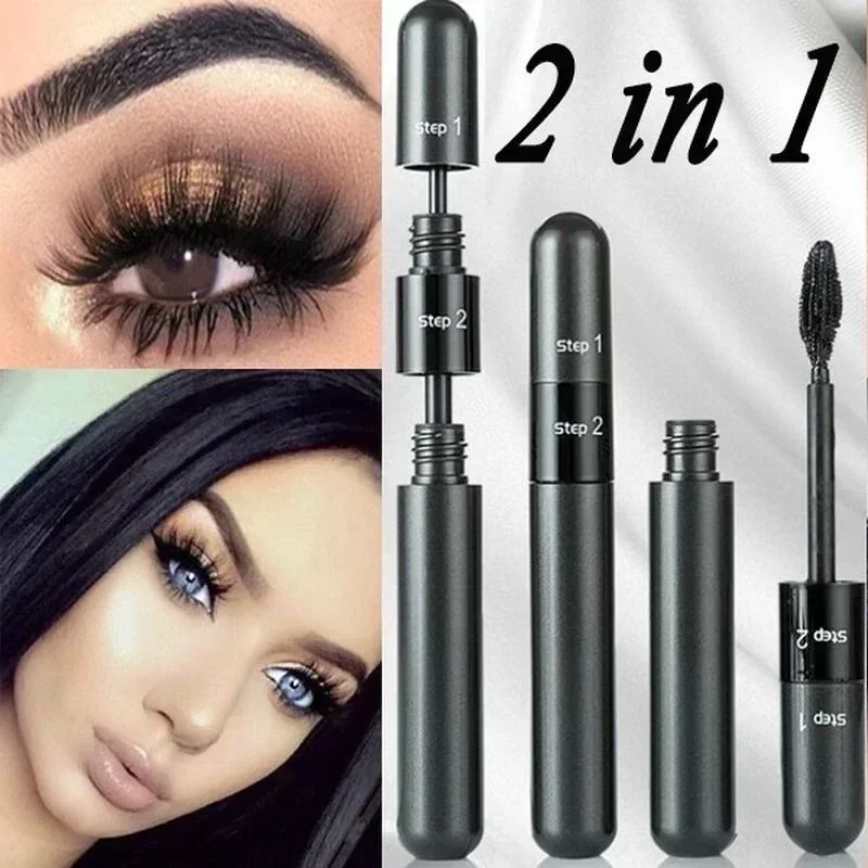 Best of 2 In 1 Long Curled Thick Mascara Silica Gel Brush Lengthening 3D Volume Waterproof Lasting Eyelash Mascara Beauty Eyes Cosmetics Reviews & Tips