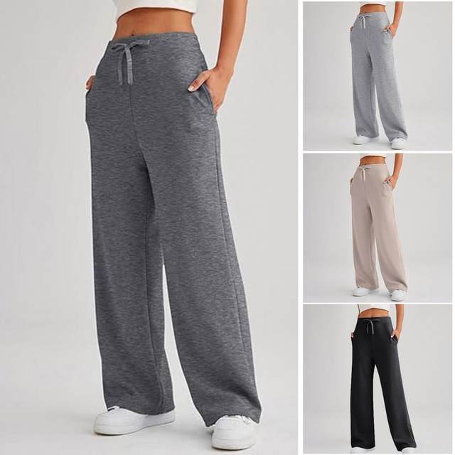Pantalon Jogging Femme Taille Haute - Coton élastique - Coupe Droite Avec Poignets - Poches - Pour Sport, Yoga, Dailywear