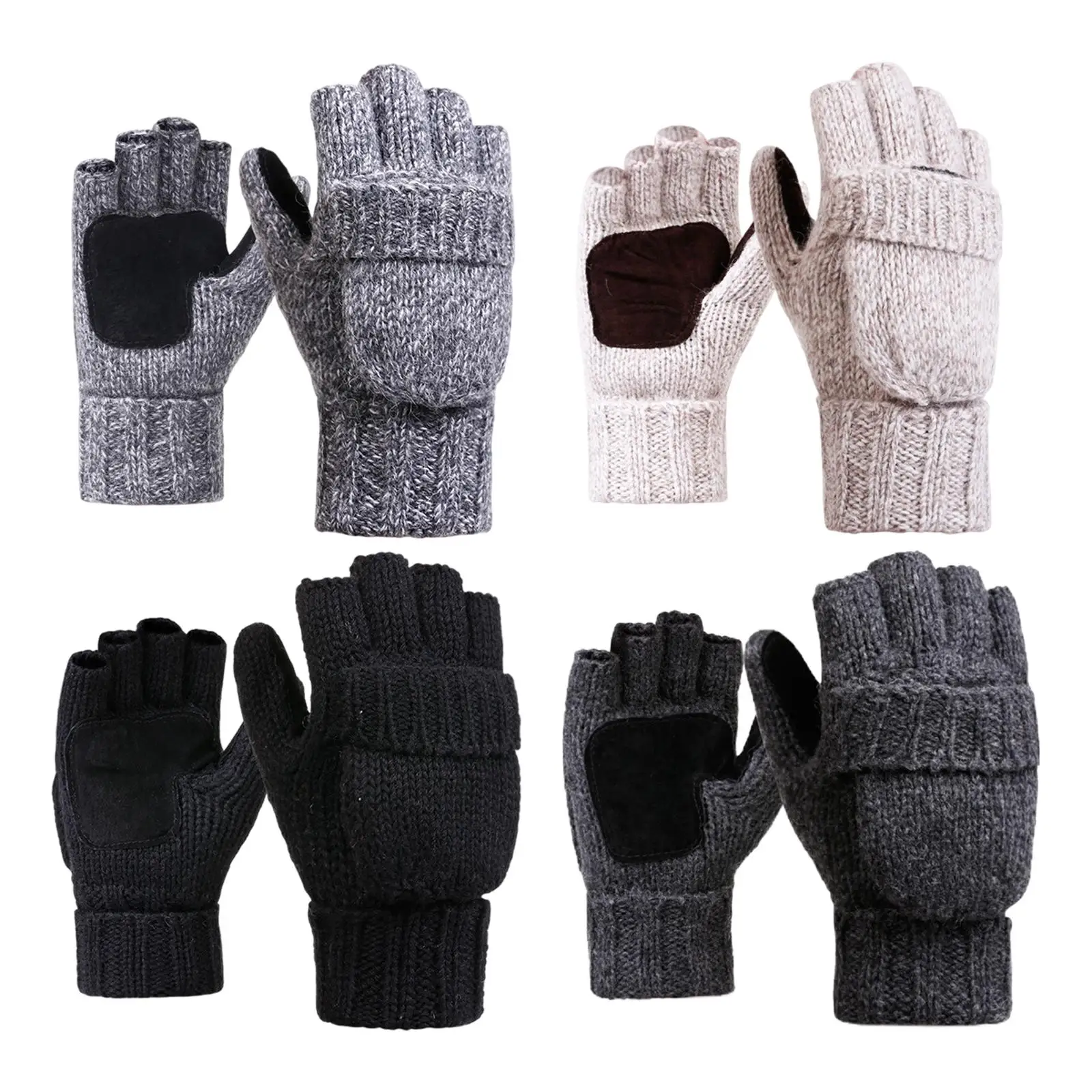 Flip Half Finger  Cashmere Stretchy Knitting Thick Fingerless Gloves for Women Cycling Cold Weather Writing  Sports