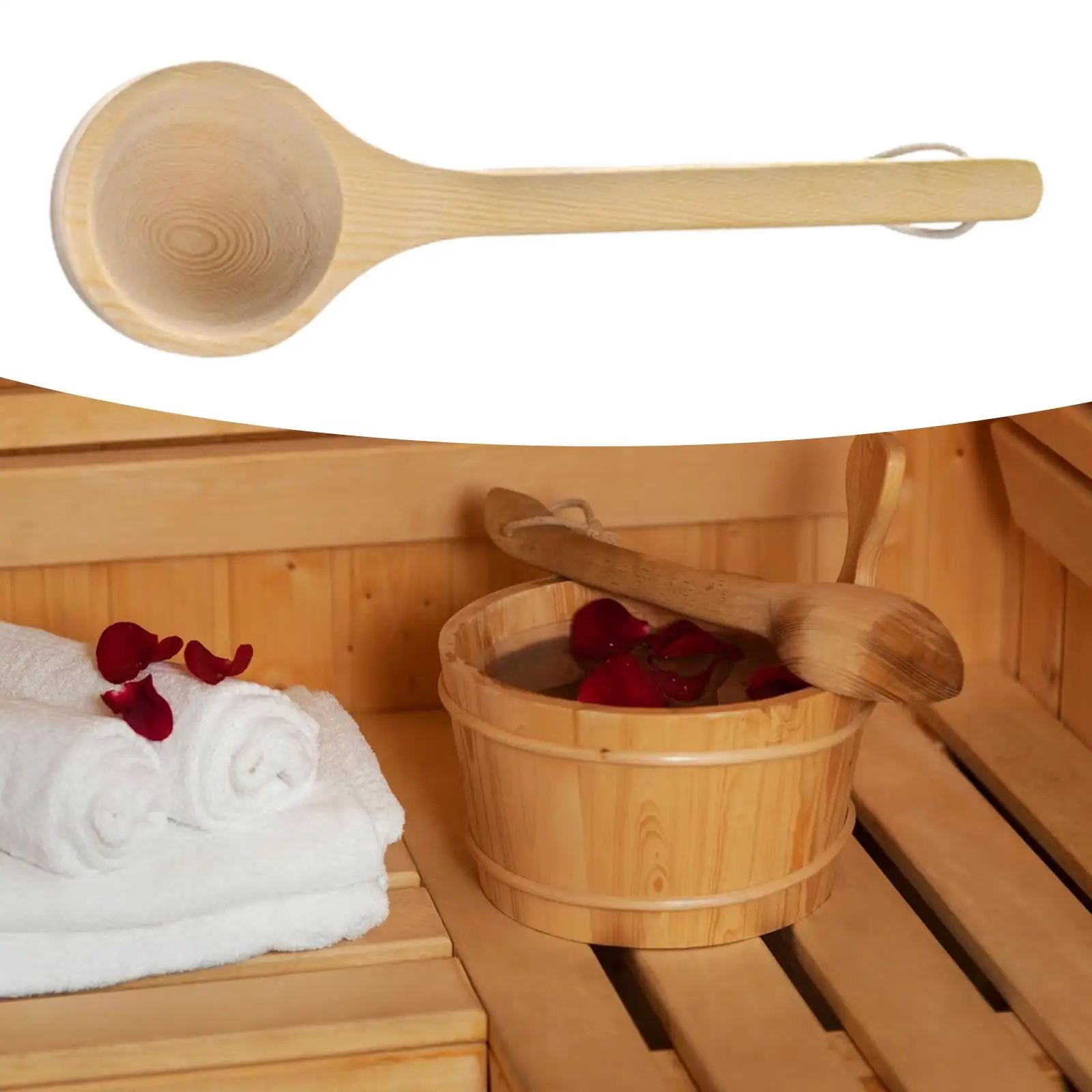 Spa Wooden Spoon Sauna Room Spa Accessory Wooden Bath Ladle for Bathtub Bathroom