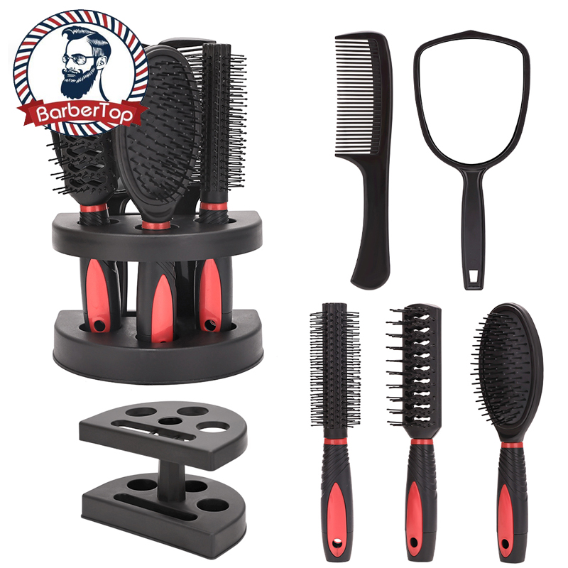 Best of 6 Pcs Salon Styling Set Women Travel Makeup Adults Hair Brush With Holder Home Portable Anti-Static Combs Mirror Tool Reviews & Tips