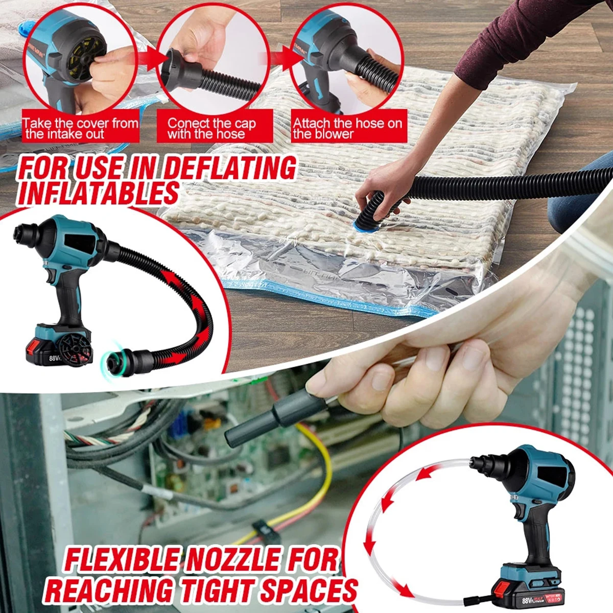Cordless Dust Blower Electric Air Duster Inflator Vacuum 