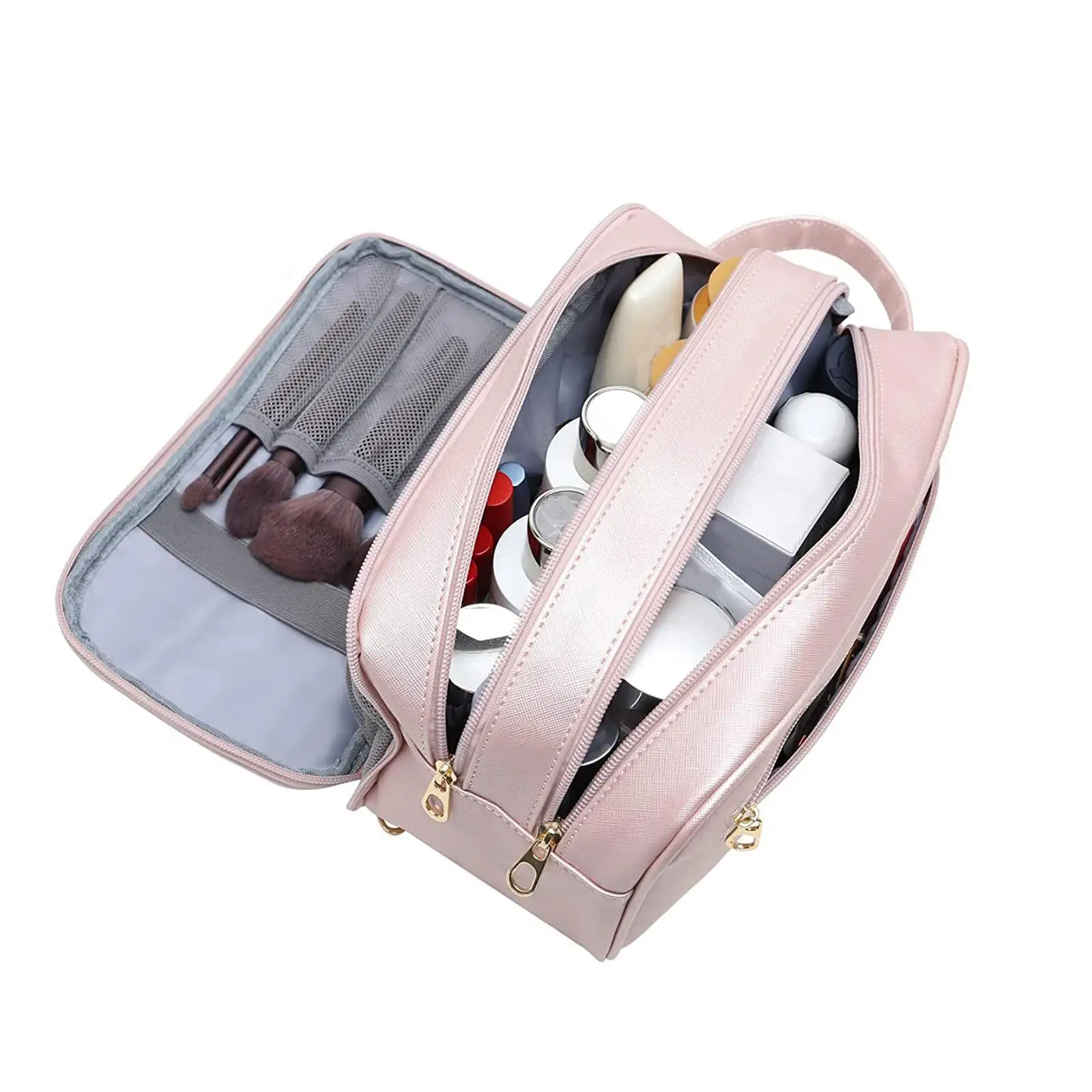 Portable PU Leather Toiletry Bag Cosmetic Organizer Large Capacity Travel Makeup Bag for Accessories for Women Men Home Use Gym