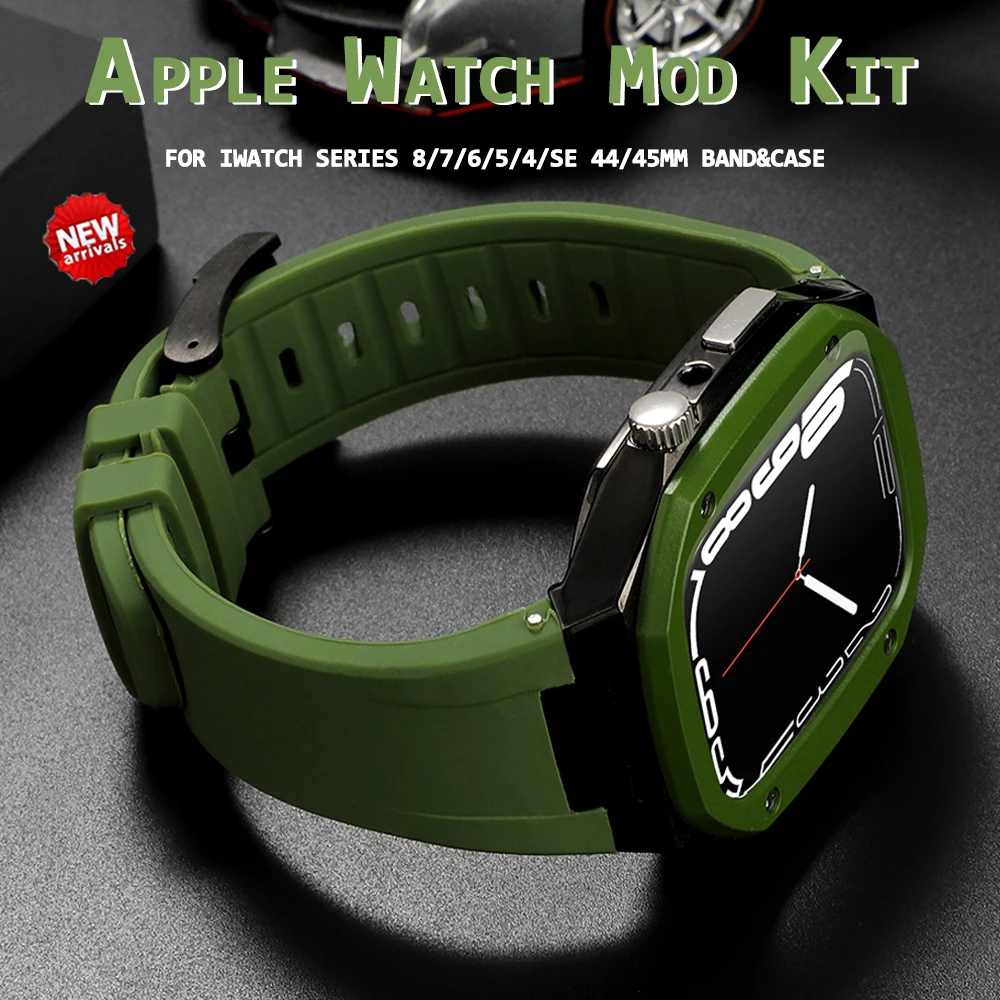Apple Watch用のメタルケース,Apple  Watch用のメタルバンド,改造キット,ステンレス鋼,8/7および45mm,iwatch用6/5/4 se 44mm - AliExpress
