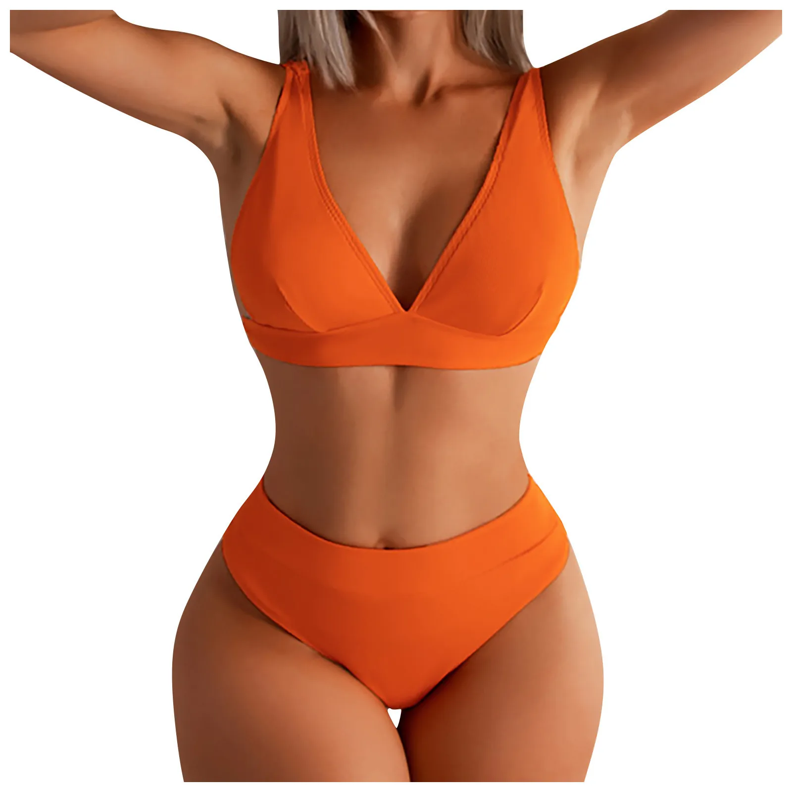 2022 Women Solid Color High Waist Two Pieces Bikini Set Swimsuit Female Split Beachwear Swimwear Bathing Suit Without Steel Bra designer bikini sets