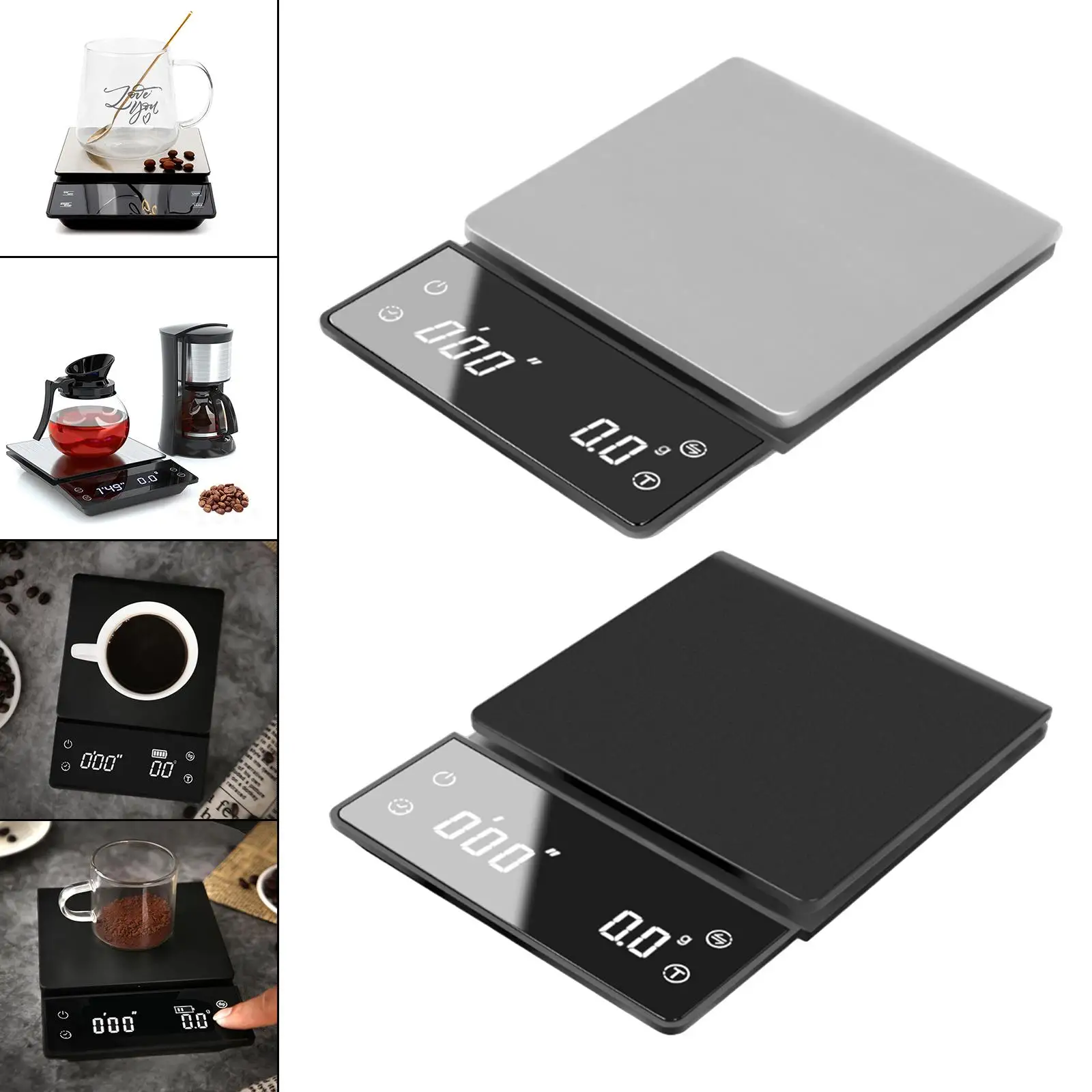 Digital Coffee Scale with Timer LED Display Nonslip Feet Capacity 3kg Kitchen