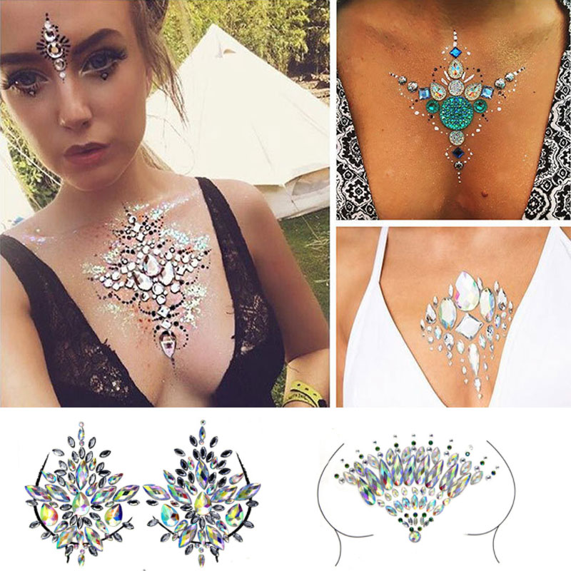 Best of 3D Shiny Crystal Girl Temporary Tattoo Sticker Chest Acrylic Rhinestone Chest Sticker Diamond Strip Carnival Party Chest Ornamen Reviews & Tips