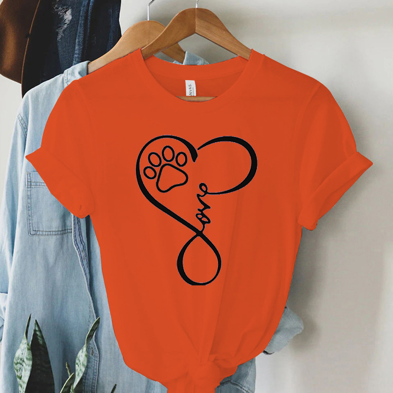 T-shirt manches courtes pour femmes, vêtements d'été, joli dessin animé patte de chien, amour, cœur, imprimé graphique, ample, fille, Y2k, Love Heart532_voghion.com