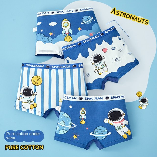 4 Pcs Toddler Boys Underwear 95% Cotton Soft Breathable Cartoon Spaceman  Pattern Comfy Boxers Briefs