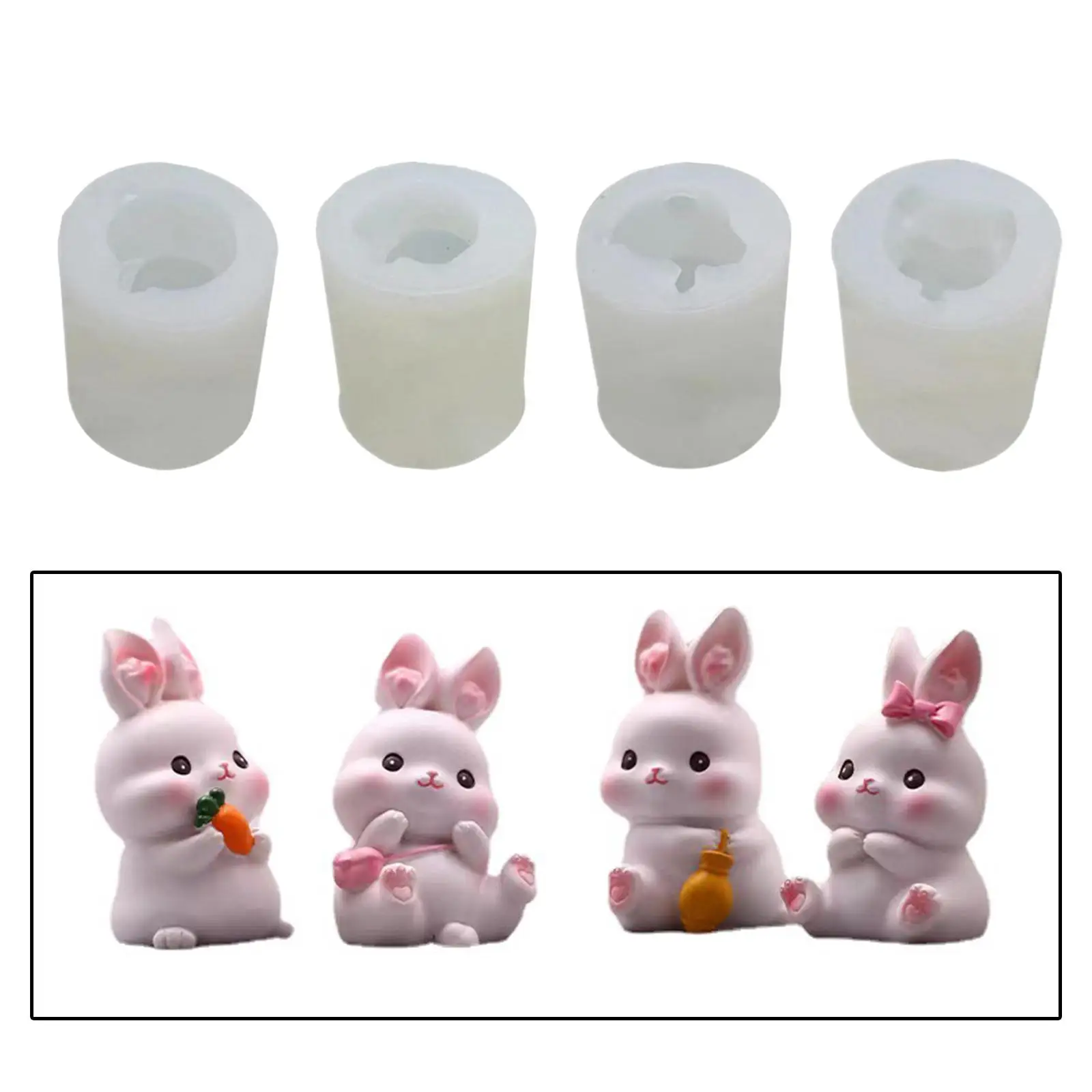 4 Pieces Bunny Chocolate Moulds Bunny Cake Moulds Cake Moulds Bunny Baking Mould for Holiday Fondant Dessert Jelly Cake