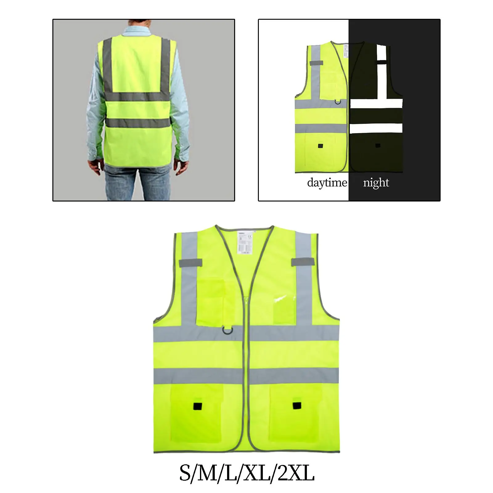 Reflective Vest Multi Pocket Highlight Reflective Safety Jacket Engineer Vest for Racing Running Sports Workers Construction