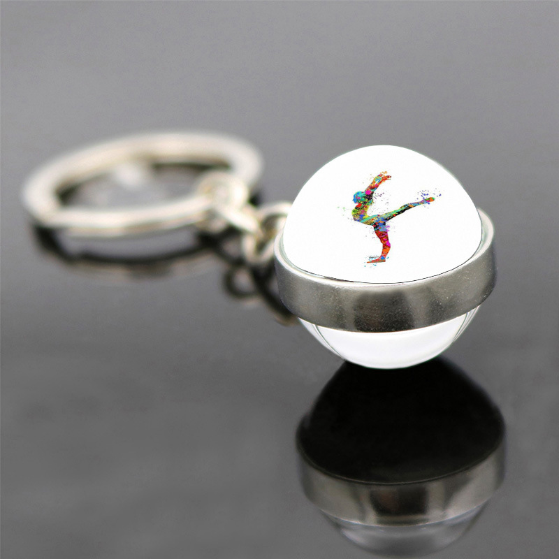 Beliebte Schmuck doppelseitige Glas Anhänger Schlüssel bund rhythmische Gymnastik Thema Schlüssel bund Anhänger Geschenk stilvoll und minimalist isch – Detail 10