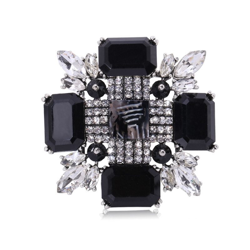 Neue Mode schwarz Strass Broschen für Frauen Corsage Schmuck Zubehör einfache Luxus Pins Hochzeits feier Kleidung Kragen Pin – Detail 12