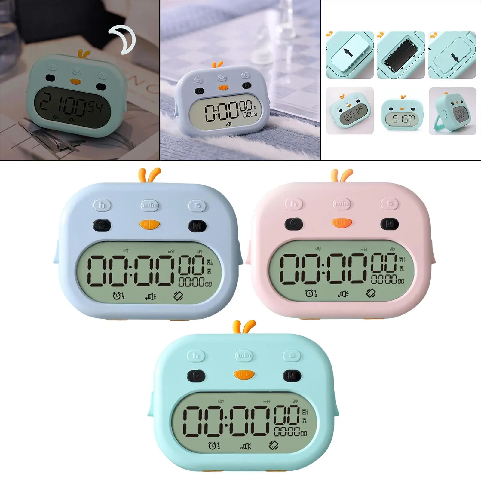 Multifunctional Digital Timer Clock Cute Count up Down with Stand Portable Power Saving Adjustable Loud Alarm for Games Sports