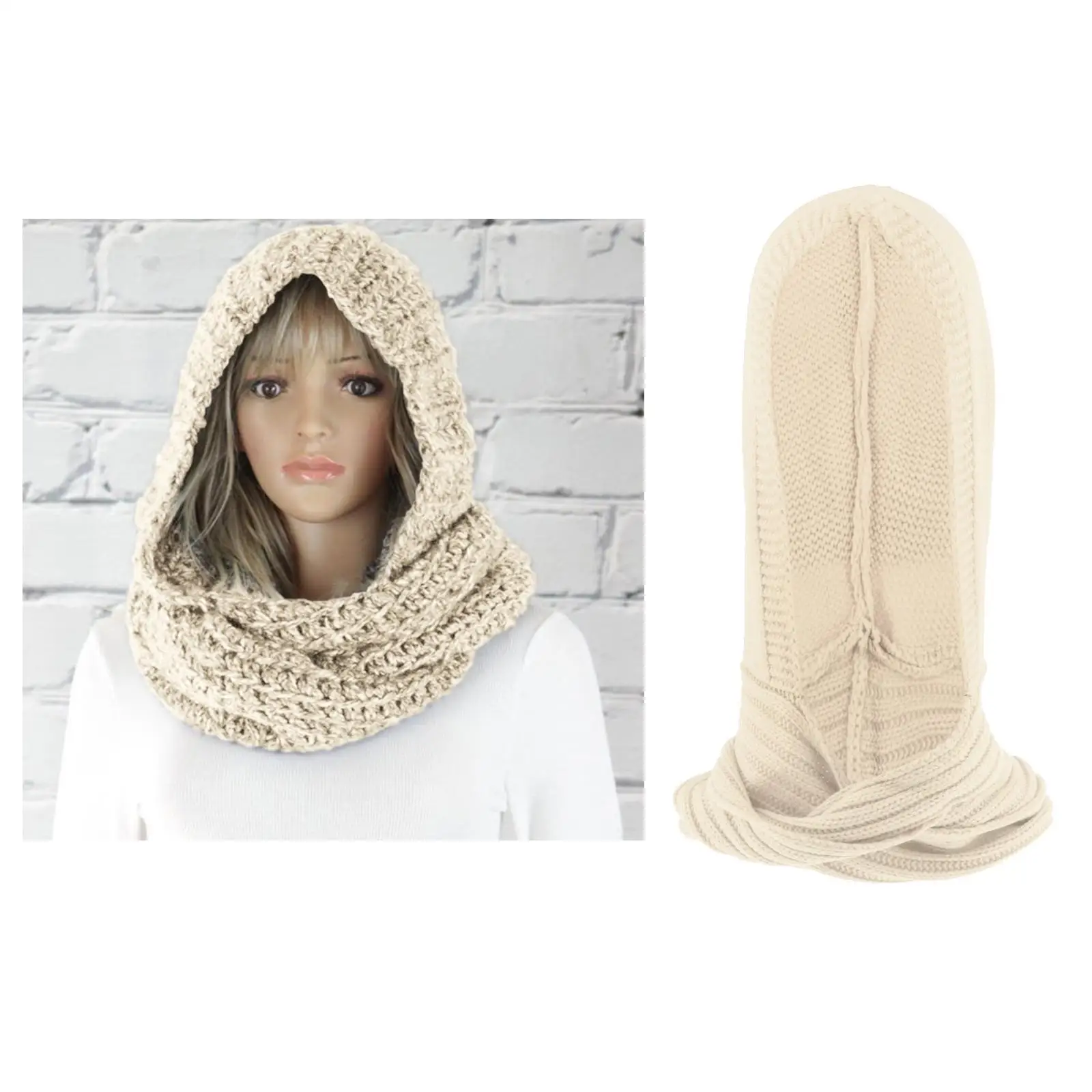 Soft Winter Warm Hooded Scarf Knitted Headscarf Neckwarmer Hoodie Hats for Women Lady