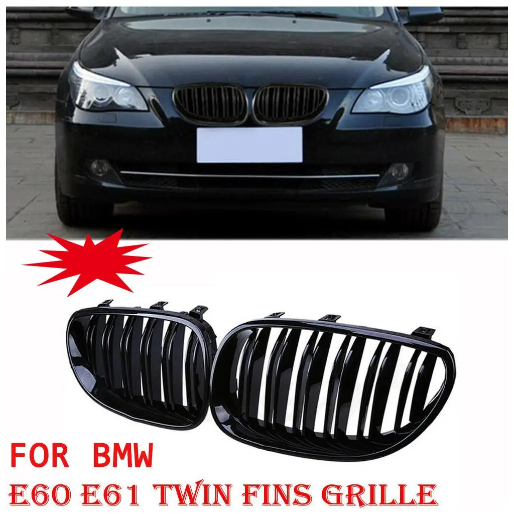 Front Gloss Black Kidney Twin Slat Grilles for E60 E61 2004?2009