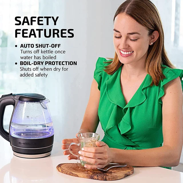 Ovente Glass Electric Kettle Hot Water Boiler 1.7 Liter ProntoFill Tech Portable Kettle