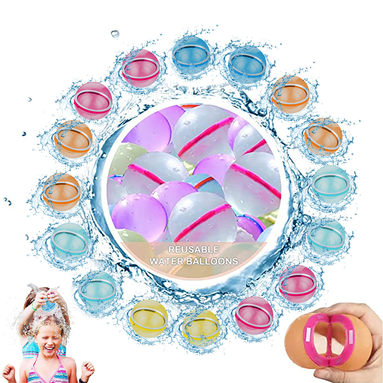 Bombes à Eau Réutilisables Lot De 24 Reusable Water Balloons, Ballon D'Eau Reutilisable, Bombe A Eau Reutilisable, Ballons Eau Remplissage Rapide, Jouets De Piscine Pour Enfants Adultes Bombe à Eau Réutilisable