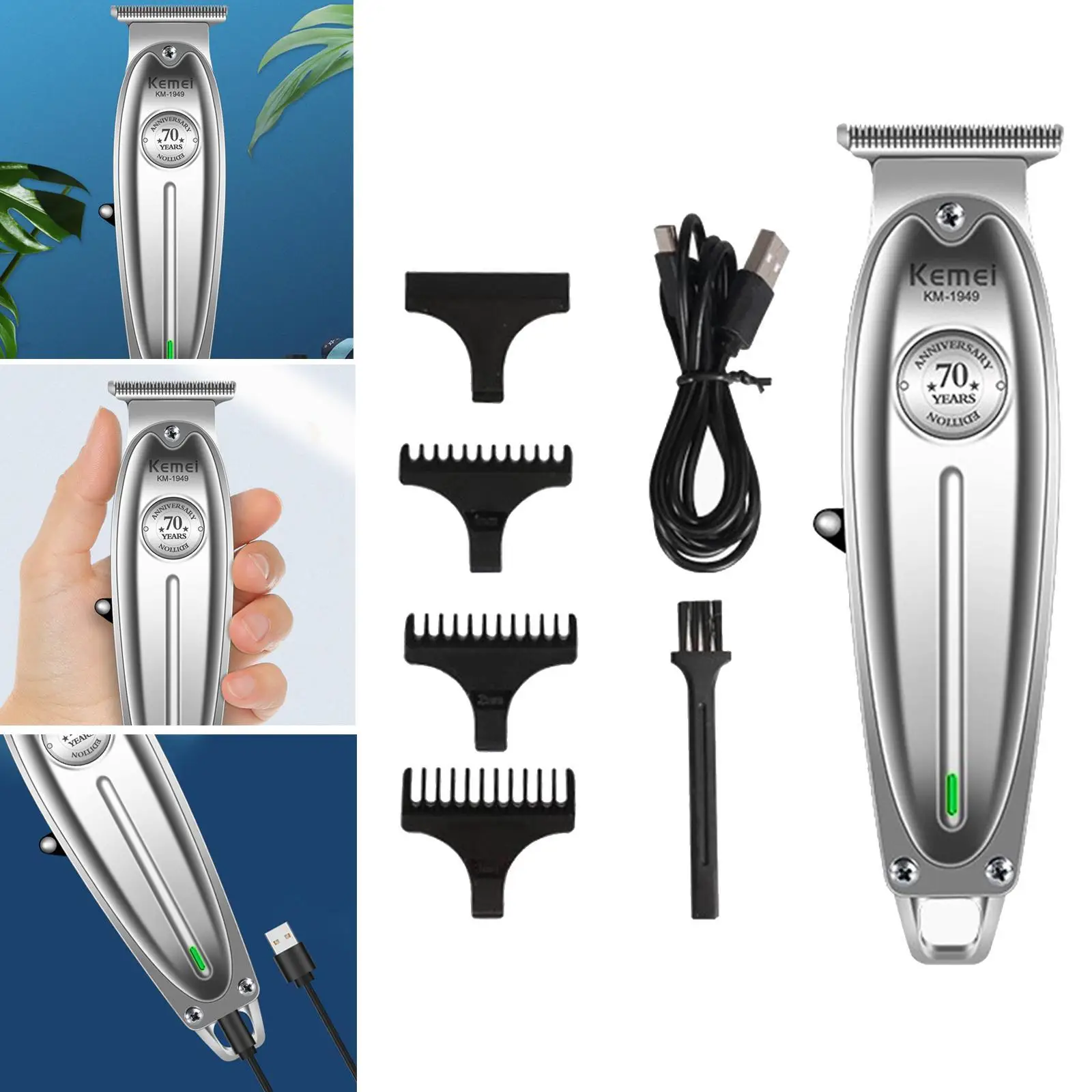 All Metal Electric USB Boys Men`s Hair Clippers Kit Trimmer with Guide Combs