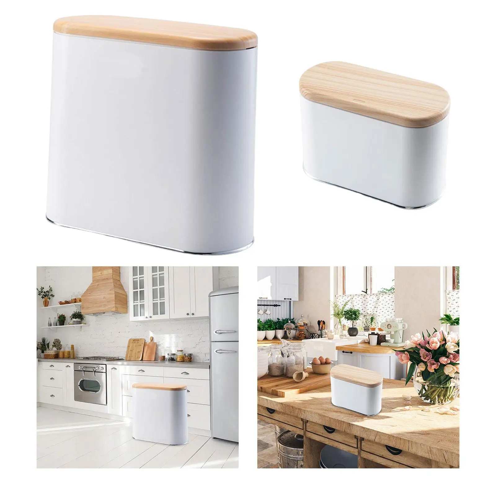 2L/10L Nordic Trash Can Pressing Type Narrow with Wood Lid Paper Basket Garbage Can Dustbin for Toilet Kitchen Bathroom Office