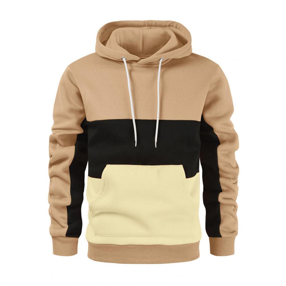 Description Picture 4 of itemMen Sweatshirt Stylish Men's Winter Hooded Sweater Color Block Design Warm Comfortable with Big Pocket for Autumn Winter for Men
