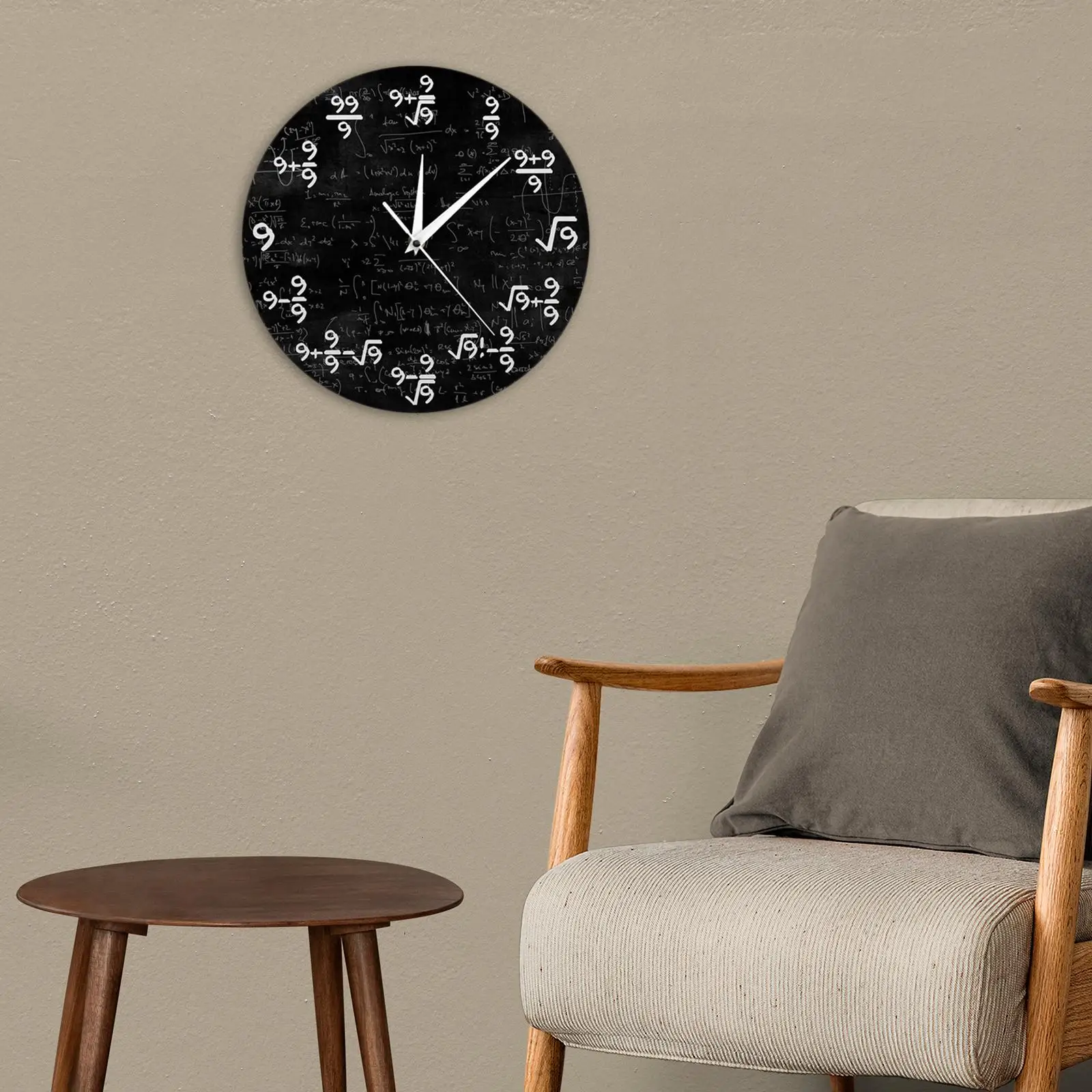 Math Wall Clock,Battery Operated Decorative Wall Clock for Living Room,