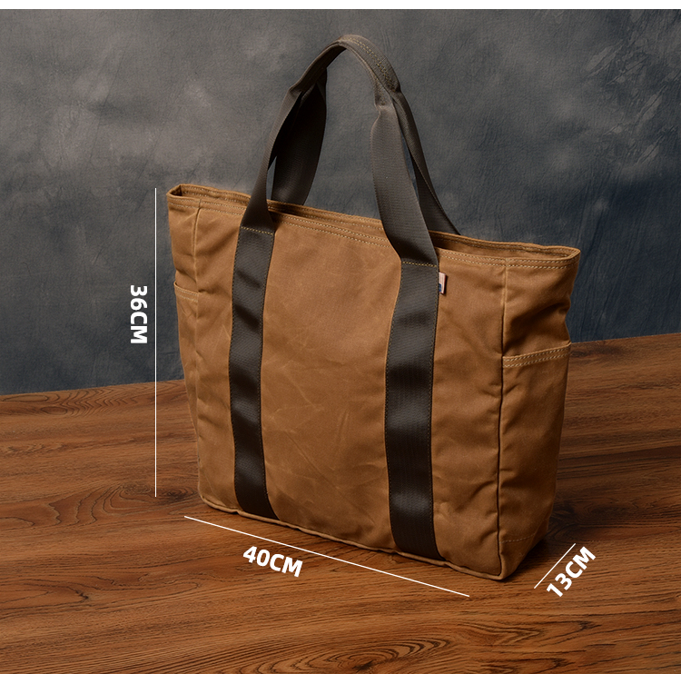Einfache Vintage-Einkaufstasche aus hochwertigem Ölwachs-Canvas mit großem Fassungsvermögen, leichte Fitnesstasche, Wochenende, Outdoor-Einkauf, Reisehandtasche – Detail 3