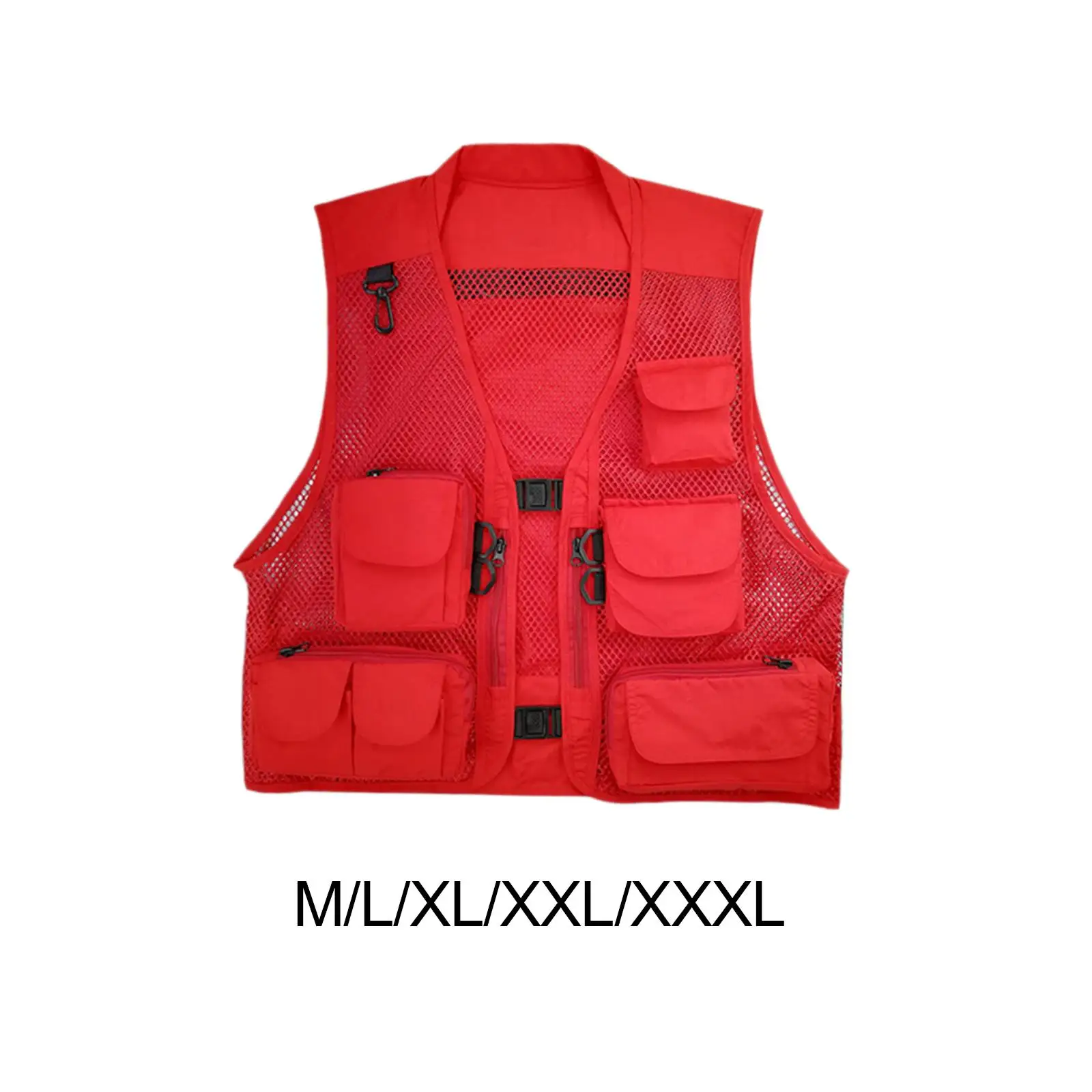 Men Mesh Fishing Photography Vest Multiple Pockets Red Durable for