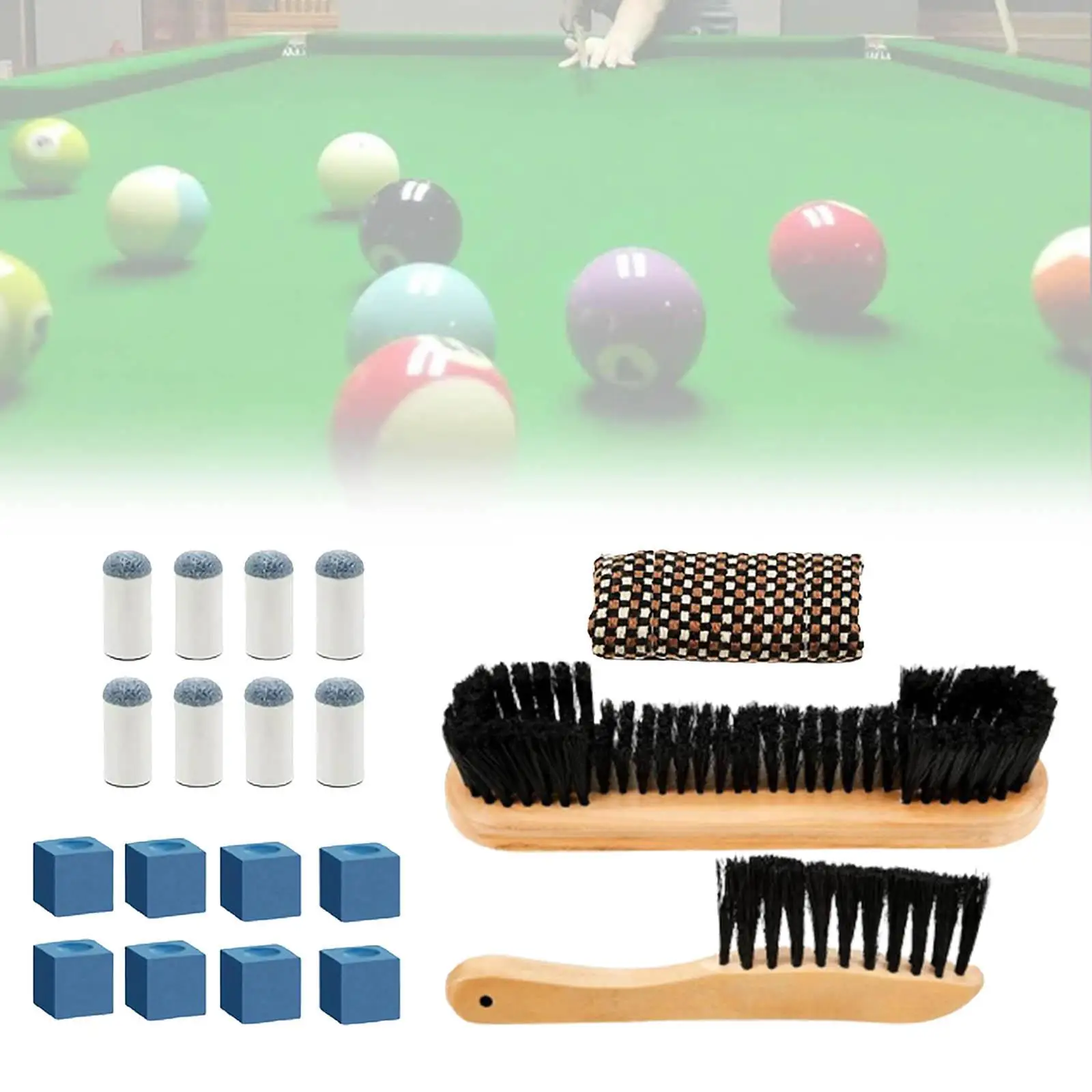 19 in 1 Billiards Pool Table and Rail Brush Set Cleaning Tool Cue Tips Replacements Wipe Pool Snooker Accessories