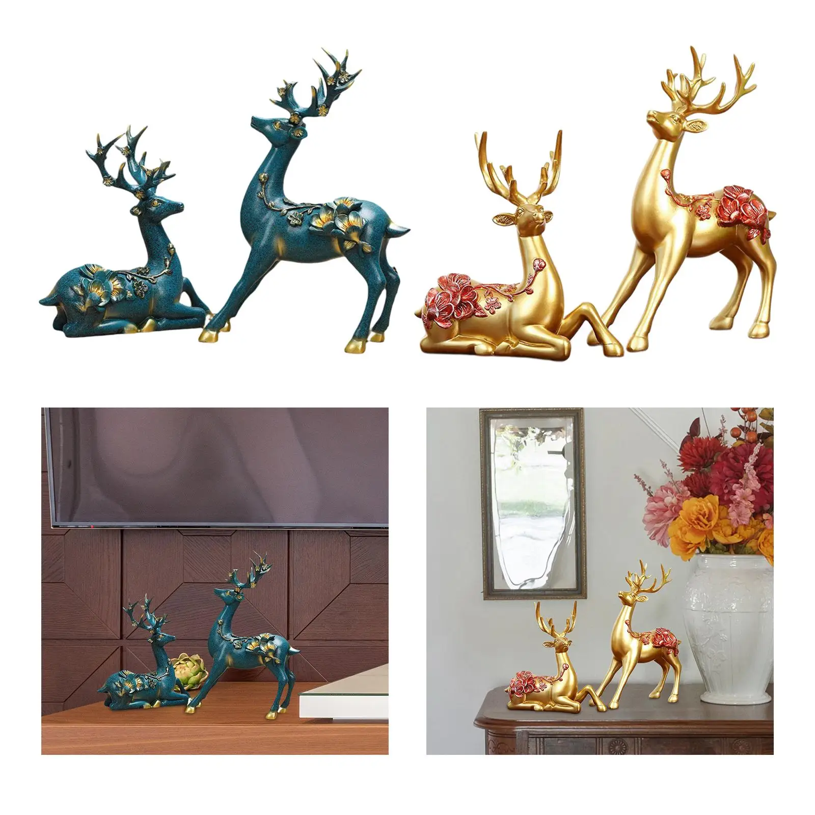 2 Pieces Reindeer Figurines Modern Elk Deer Statue Tabletop Ornaments for Furnishing Bookshelf Table Centerpiece Bedroom Desktop