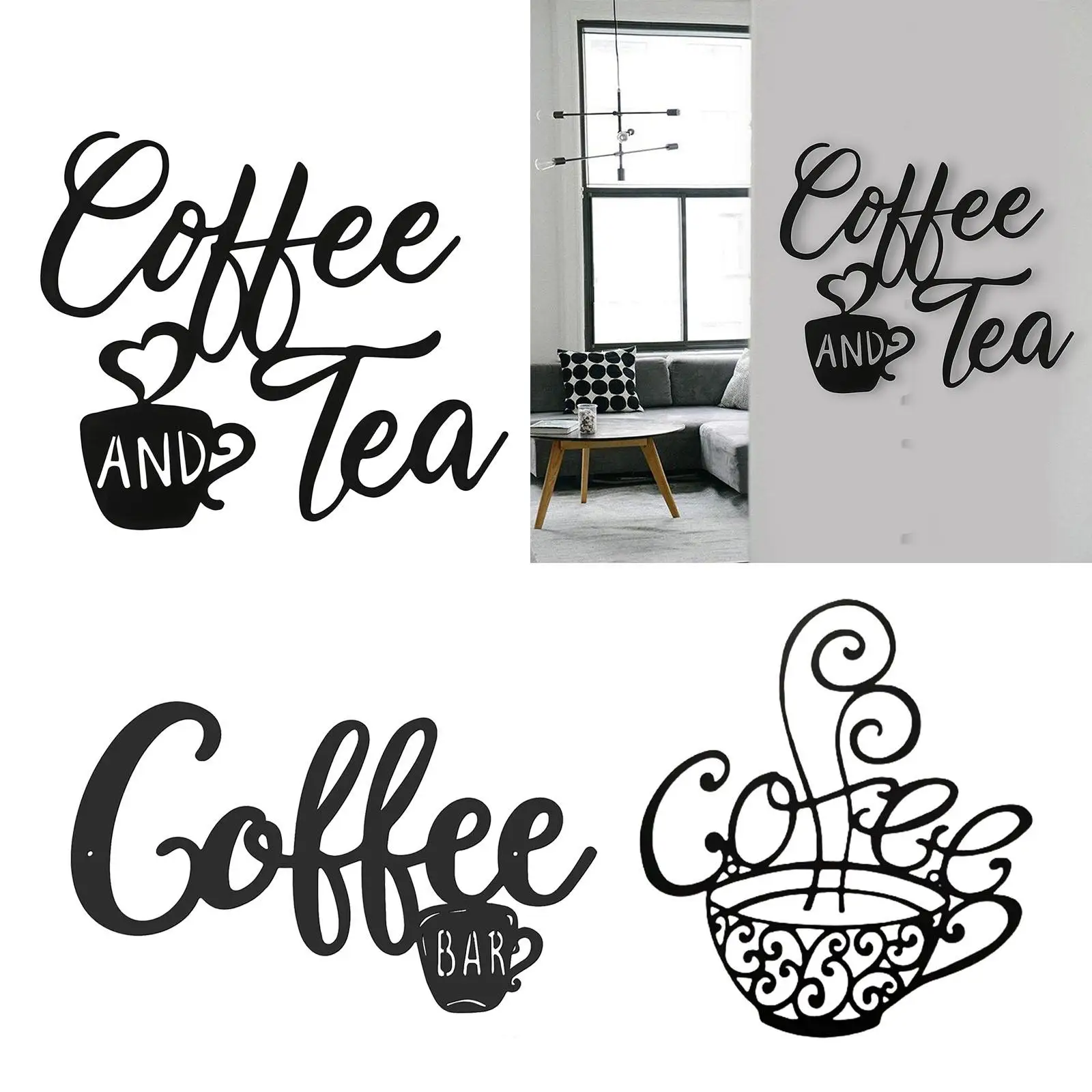 Coffee and Tea Bar Sign Plaque Metal Hanging for Farmhouse Kitchen Cafe