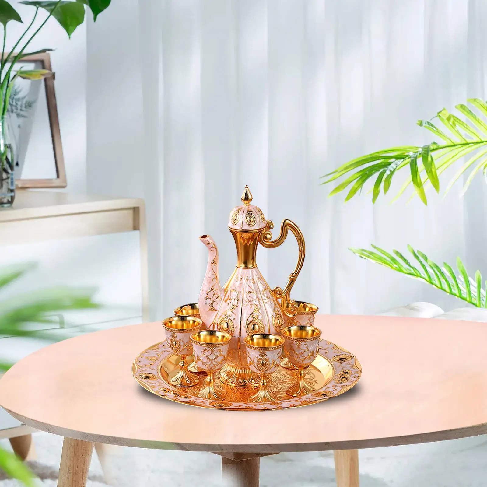 Luxury Turkish Coffee Pot Set Teapot Set with Tea Cup Drinkware Storage Tray for Table Dining Room Home Cabinet Decoration
