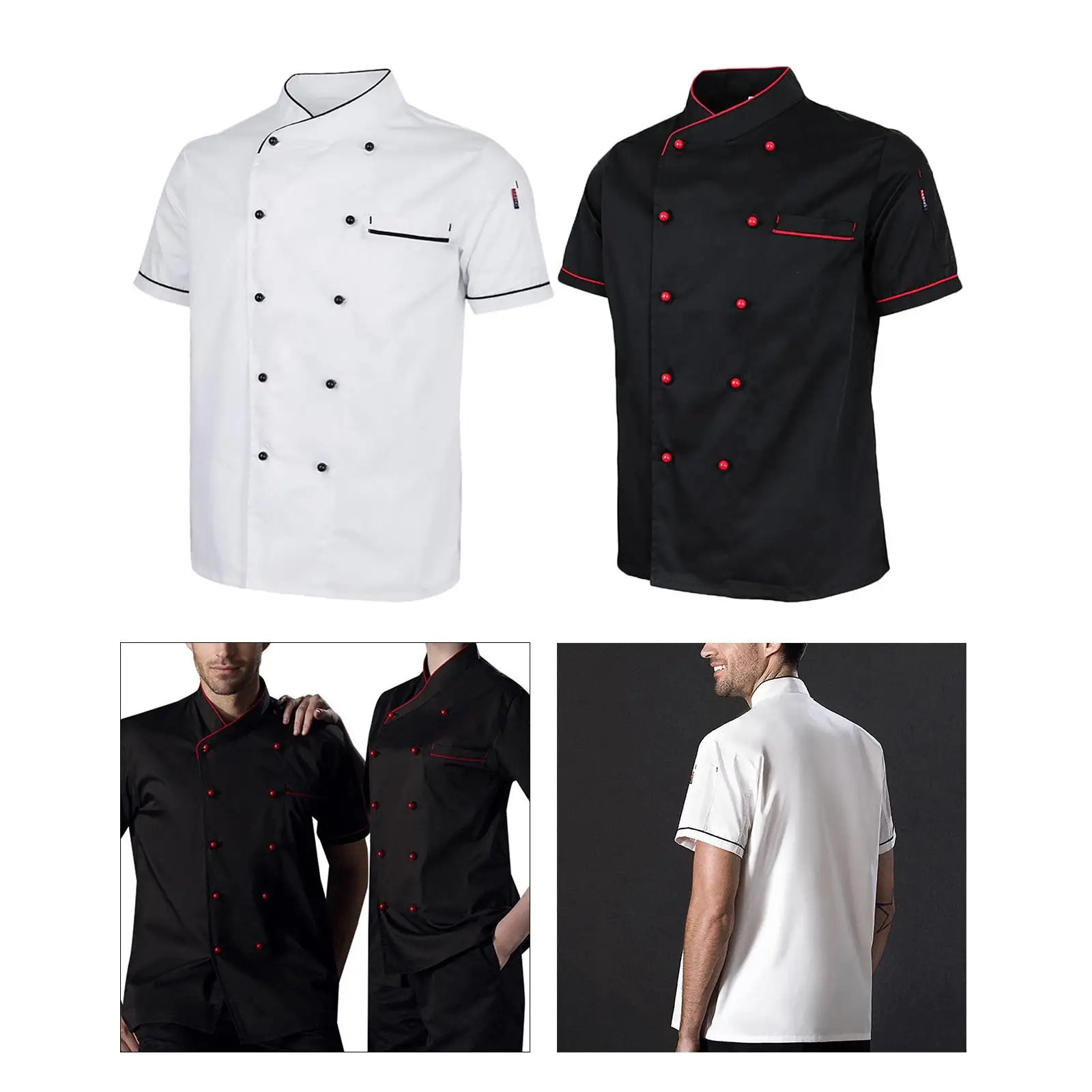 Unisex Chef Jacket Food Service Short Sleeve Top Executive Uniform for Hotel