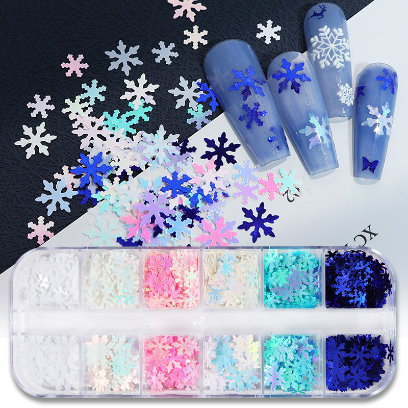 Best of Winter Blue Snowflake Nail Art Decorations Iridescent White Glitter Flakes Sequins Manicure Supplies Christmas Nails Accessories Reviews & Tips