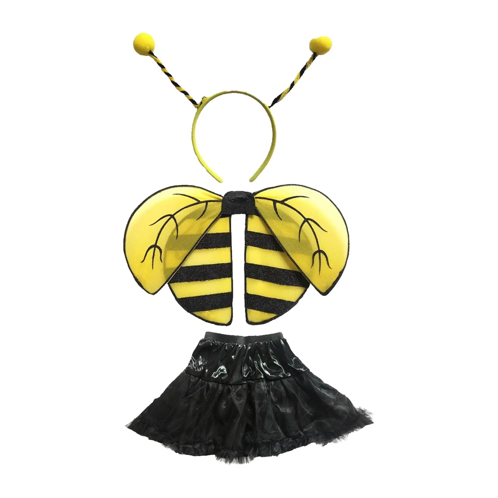 Bee Costume Kit Headband Tutu Skirts Fairy Wing Bee Accessories for Stage Performance Party Favors Carnival Halloween Role Play