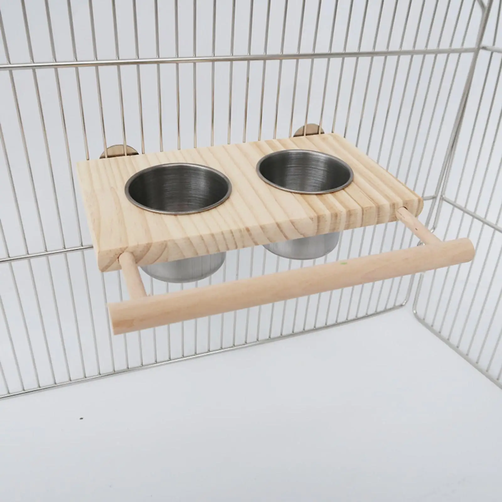 Parrot Cage Feeder Water Bowl with Wooden Platform Hanging Feeder Bowls