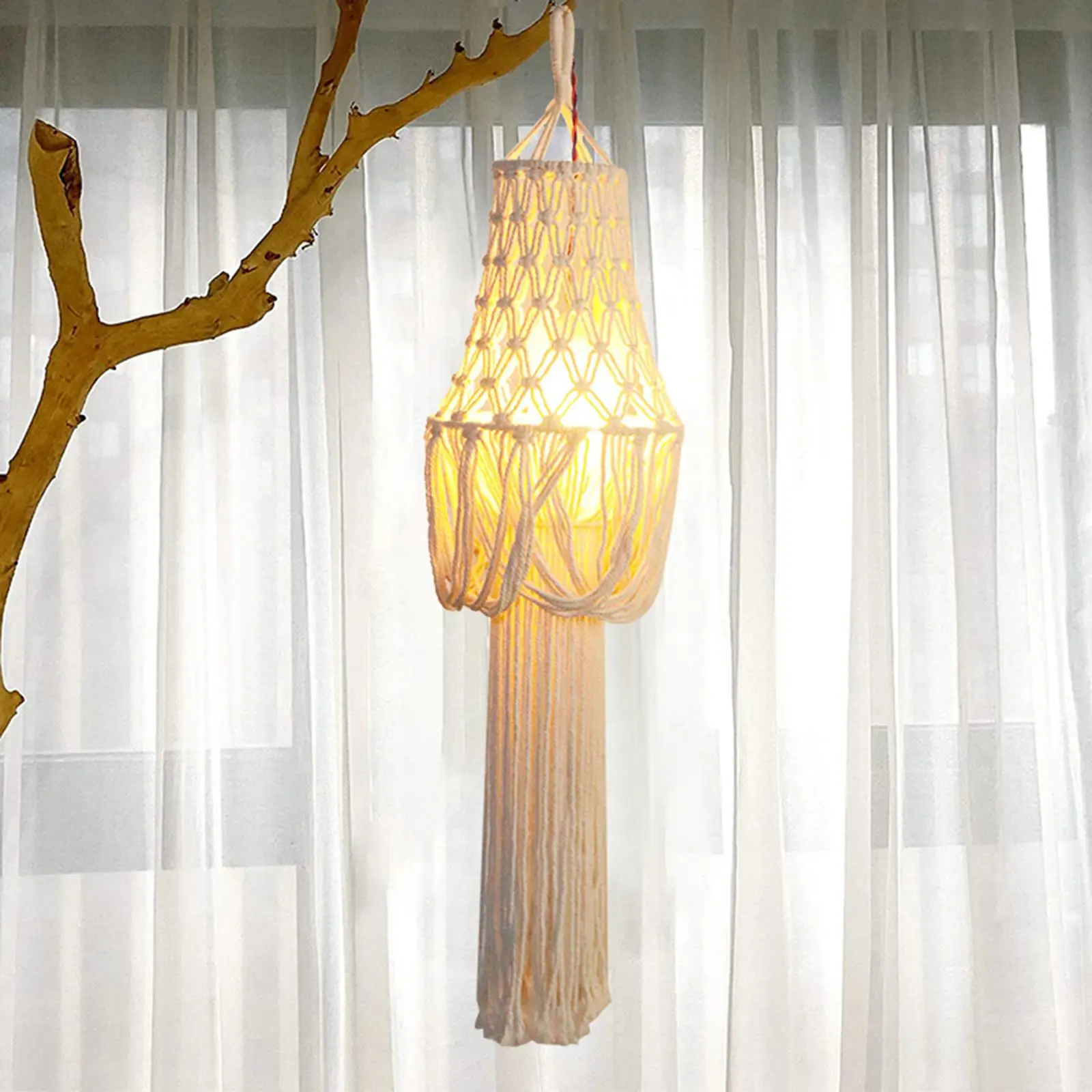 Handmade Macrame Lamp Shade Pendant Light Cover Modern for Living Room Decor