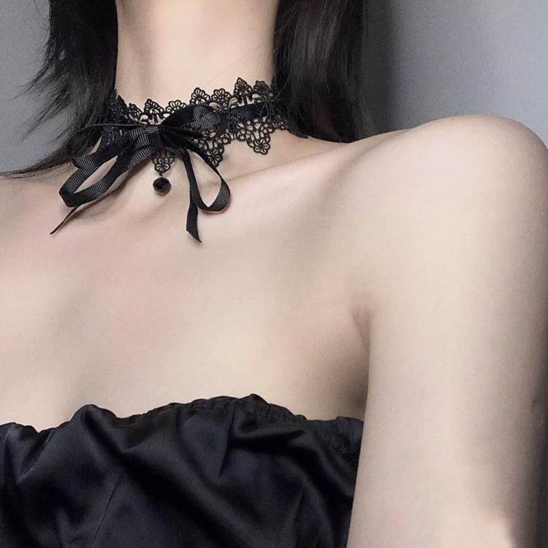 652F Schwarz Spitze Bowknot Halsband Halskette Süße Kragen Halskette Frauen Schlüsselbein Kette – Detail 6