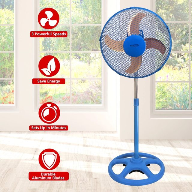 Brentwood Kool Zone 3 Speed 12 in Oscillating Stand Fan in Blue - AliExpress