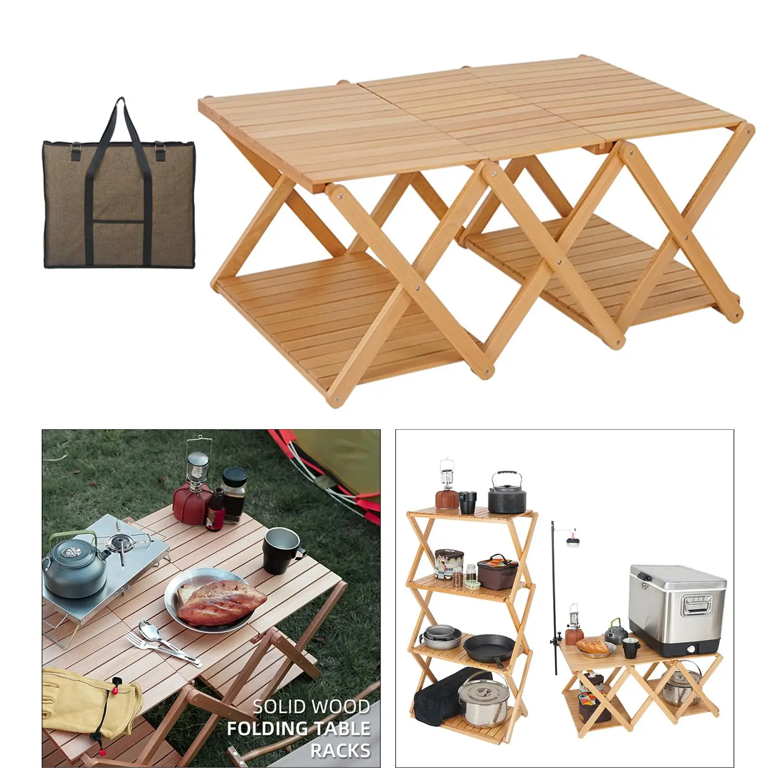 Solid Wood Folding Table Wood Portable Camping Table Picnics Furniture Outdoor