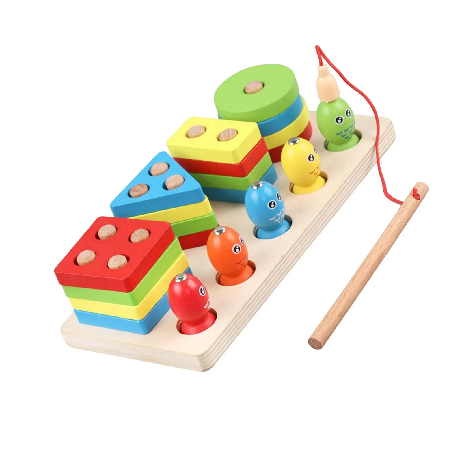 Montessori Wooden Shape Sorter Stacker Toy Fishing Game Toy Toddlers Puzzles Toy Educational Learning Toy for Children Kids Boy
