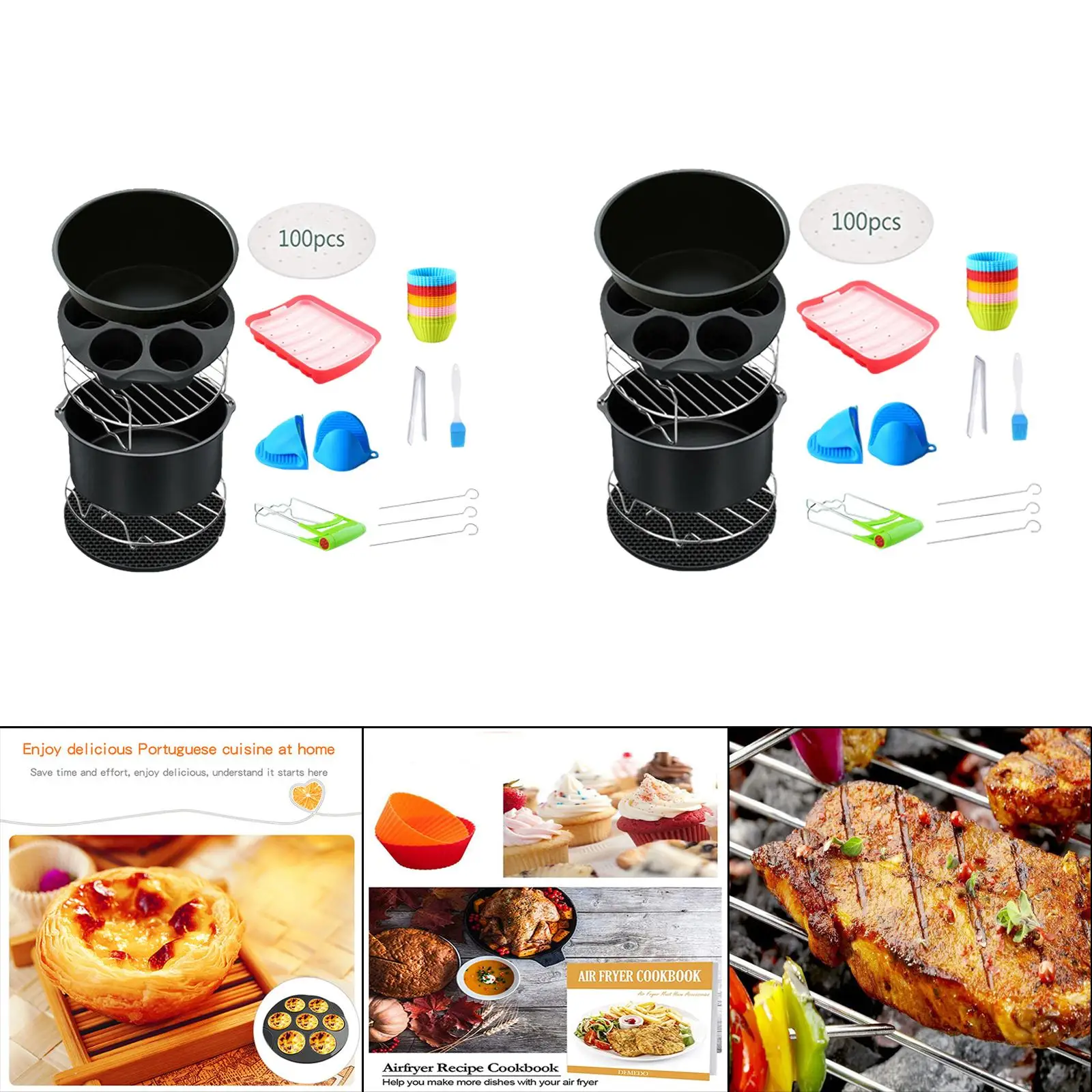 13Pcs Air Fryer Airfryer Accessories Kit Hot Dog Mould Skewer Rack for 4.5L-5.2L Capacity