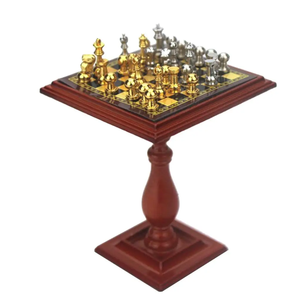 Miniature Metal Chess Game 1:12 From Dollhouse, Silver And Golden