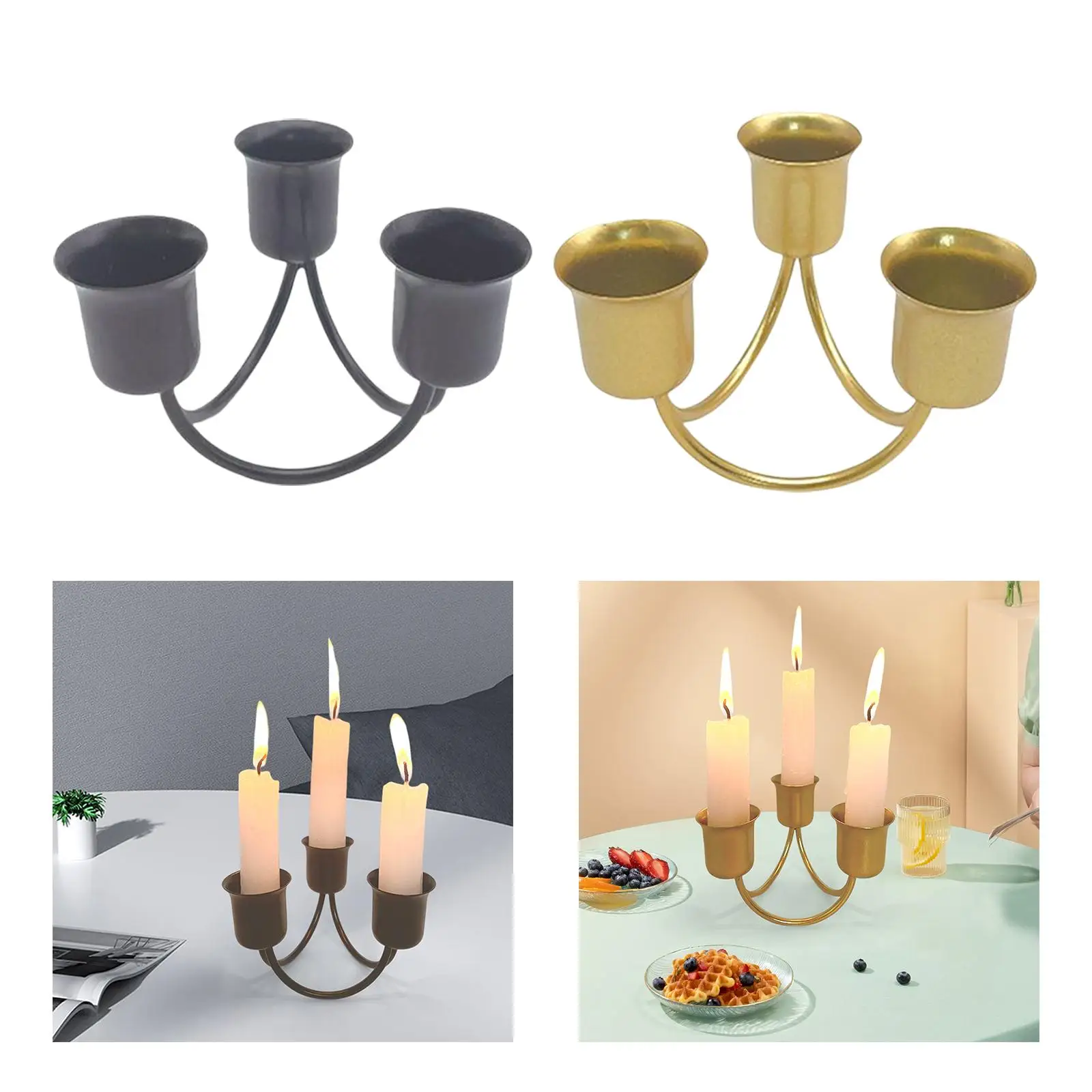 3 Arms Metal Candlestick Elegant Candle Holder Candle Stand Candelabra for Wedding Christmas Party Home Decoration