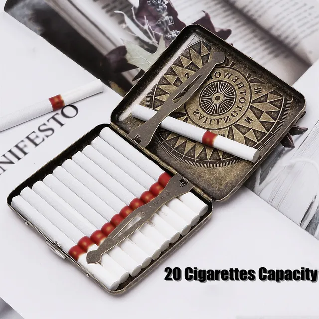 BORISTAK20 Sticks Leather Cigarette Box Cigar Case Metal Smoking