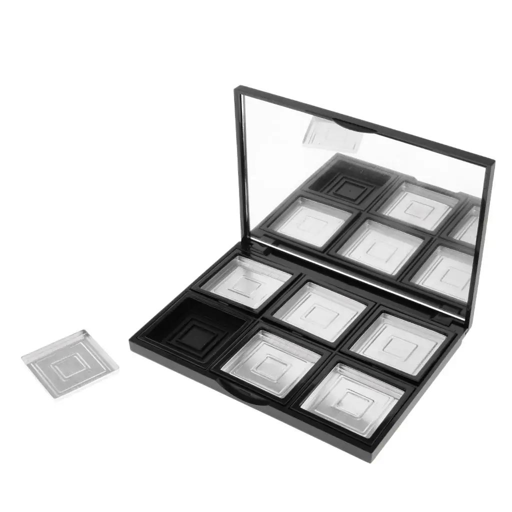 6 Grids Cosmetic Empty Palette with Pans Box Eyeshadow Powder Blusher Lipstick Makeup Case Highlighters Container Mirror Inside