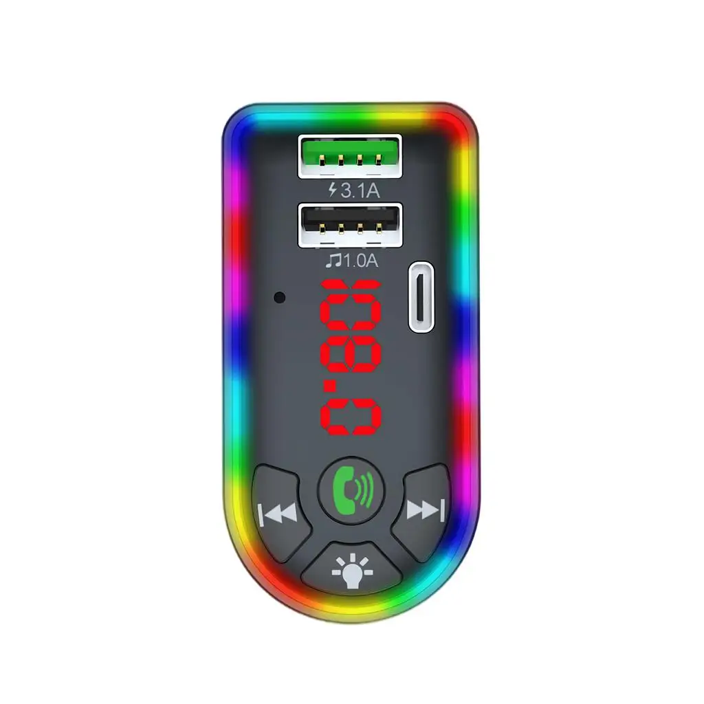 Car Charger FM Transmitter 3.4A 12-24V Multiport Fast Charging Audio Adapter Handsfree Call 7 RGB Backlit Cigarette Lighter Plug